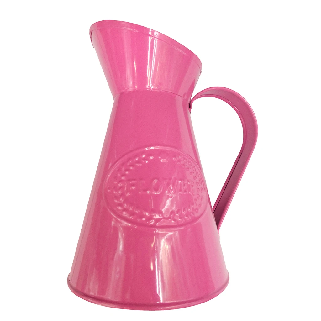 Pink Винтажный металлический цветок кувшин для воды, молока кувшин, ваза, Свадебный домашний стол, деревенский Декор - Цвет: Pink