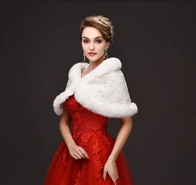 Люкс для Белого Кружева Куртка Coprispalle Pelliccia Мыса Де Mariée Искусственного Меха Shrug