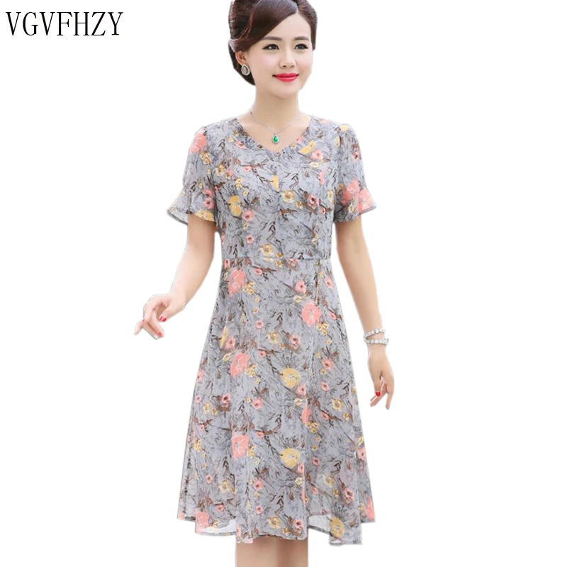 

High Quality Summer Chiffon Dress Women's Runway Designer Floral Embroidery Sexy V-Neck Short sleeve Print Holiday Beach Dress