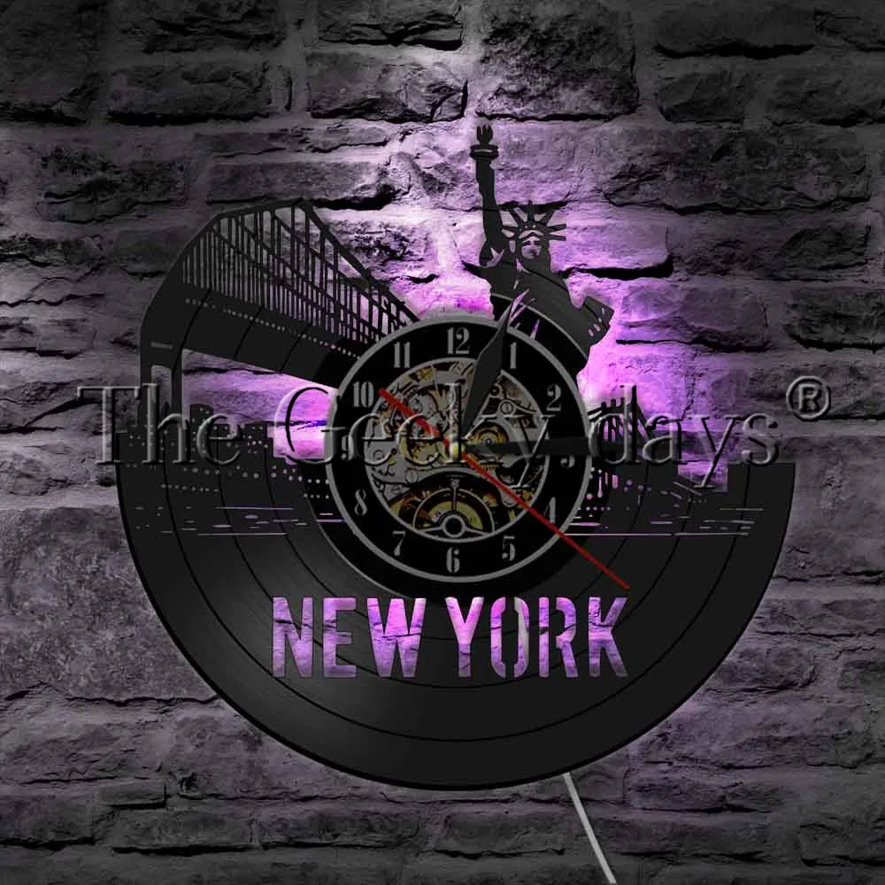 

New York City Statue Of Liberty Vinyl Record Wall Clock Home Decor Art Atmosphere Cityscape Wall Clock Handmade Present