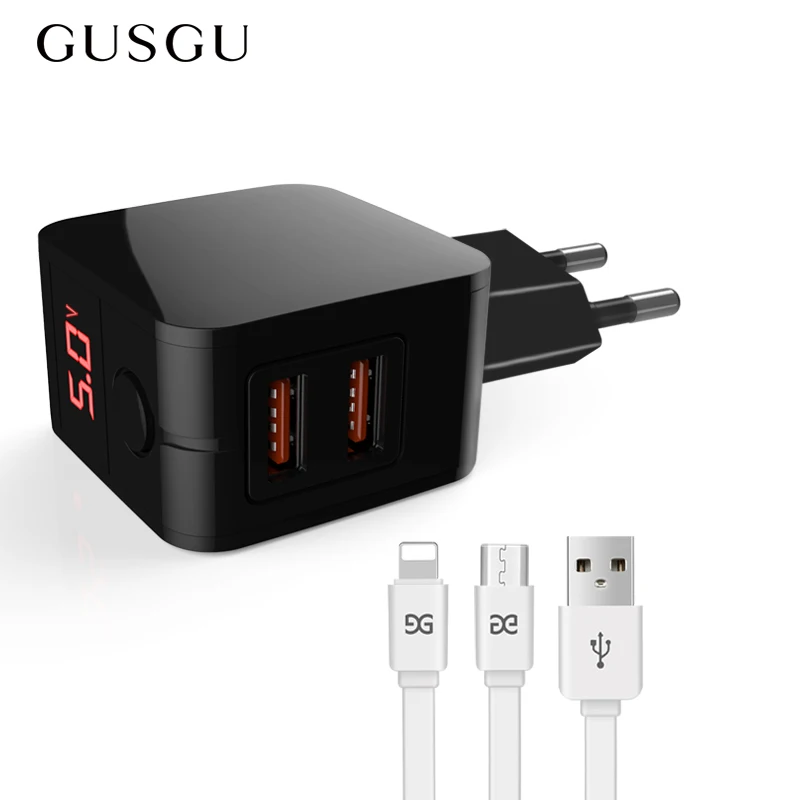 Зарядное устройство GUSGU со светодиодной подсветкой 5 В 2 4 А USB европейская вилка