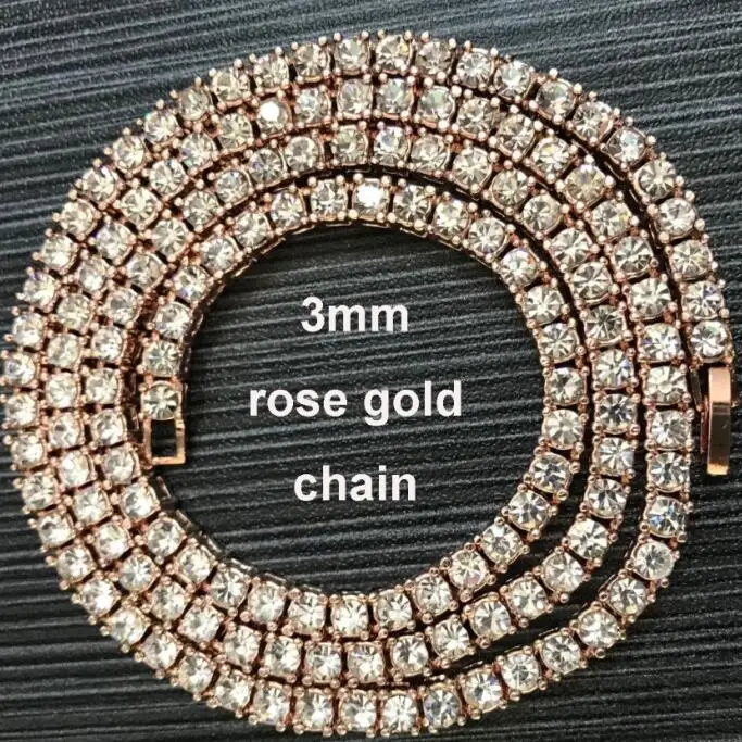 rose gold Хип-хоп золотая цепочка 1 ряд 5 мм круглой огранки Теннис Цепочки и ожерелья цепь 20 дюймов-30 inch мужские панк iced Out Rhinestone цепи Цепочки и ожерелья - Окраска металла: rose gold