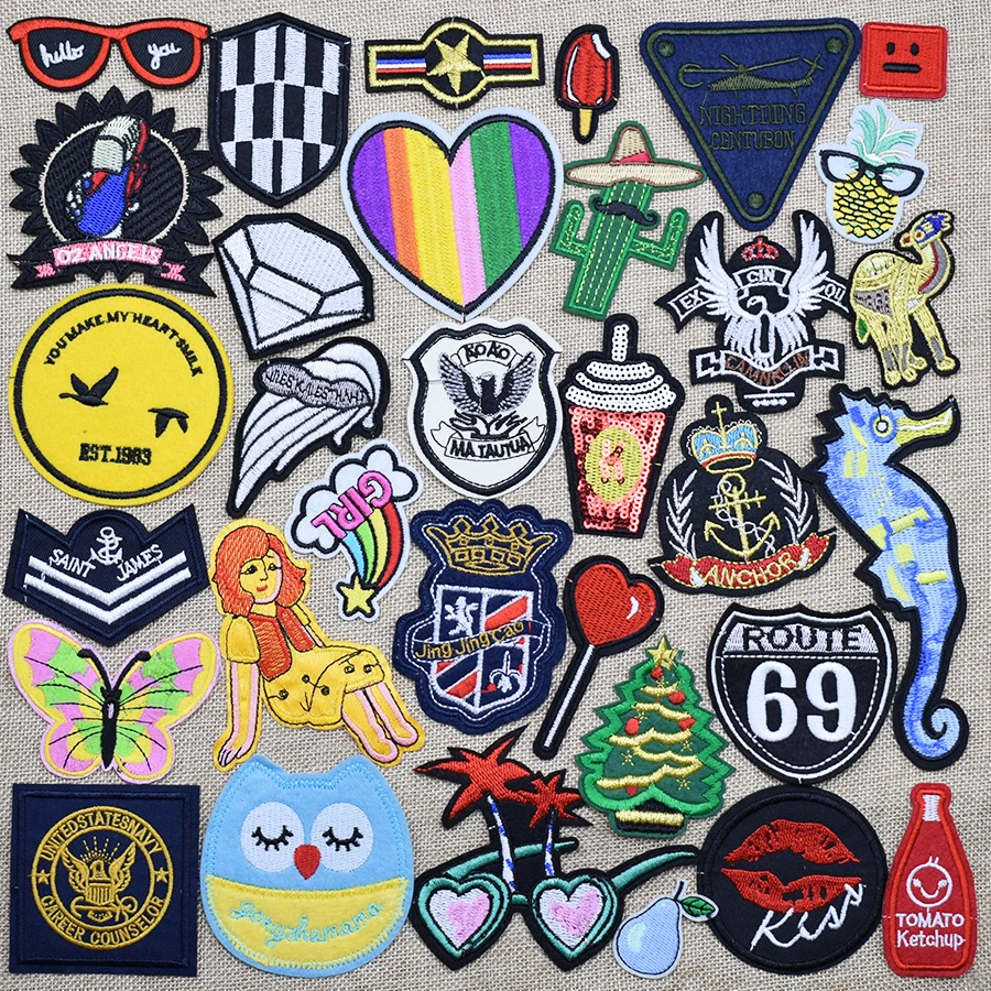 50pcs random hot patches badges for clothing iron embroidered patch applique on DIY kidsɺpparel sewing accessories | Дом и сад
