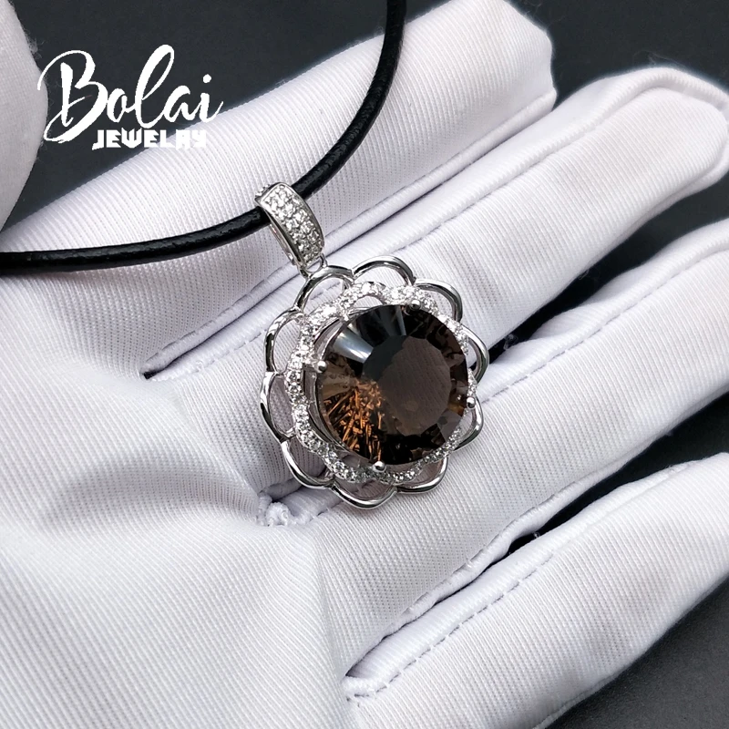 Bolaijewelry кулон из дымчатого кварца натуральный драгоценный камень серебро 925 пробы