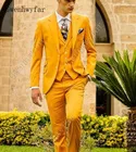 Модные мужские облегающие костюмы горчичного желтого цвета под заказ, мужской деловой костюм из трех предметов, костюм, мужская куртка, жилет и брюки