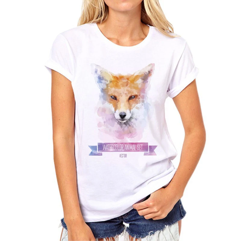 Новый 2020 Цвет живопись футболка с изображением лисы для женщин Harajuku Забавный