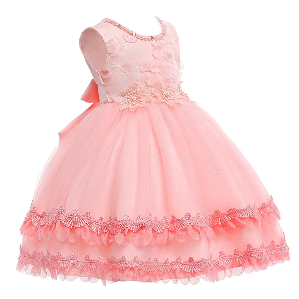 Baby girls sleveless dress floral princess party Girl Tutu Dress Fur Bowknot Formal Clothing Dresses | Детская одежда и обувь