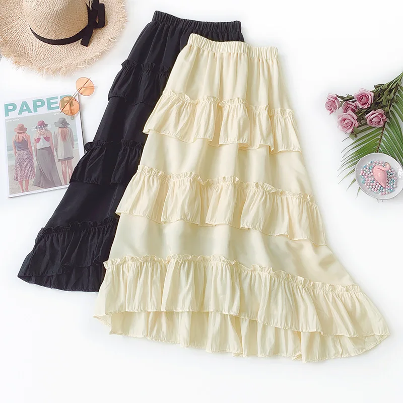 Fitaylor летние милые многослойные длинные юбки высокая талия оборки лист подол