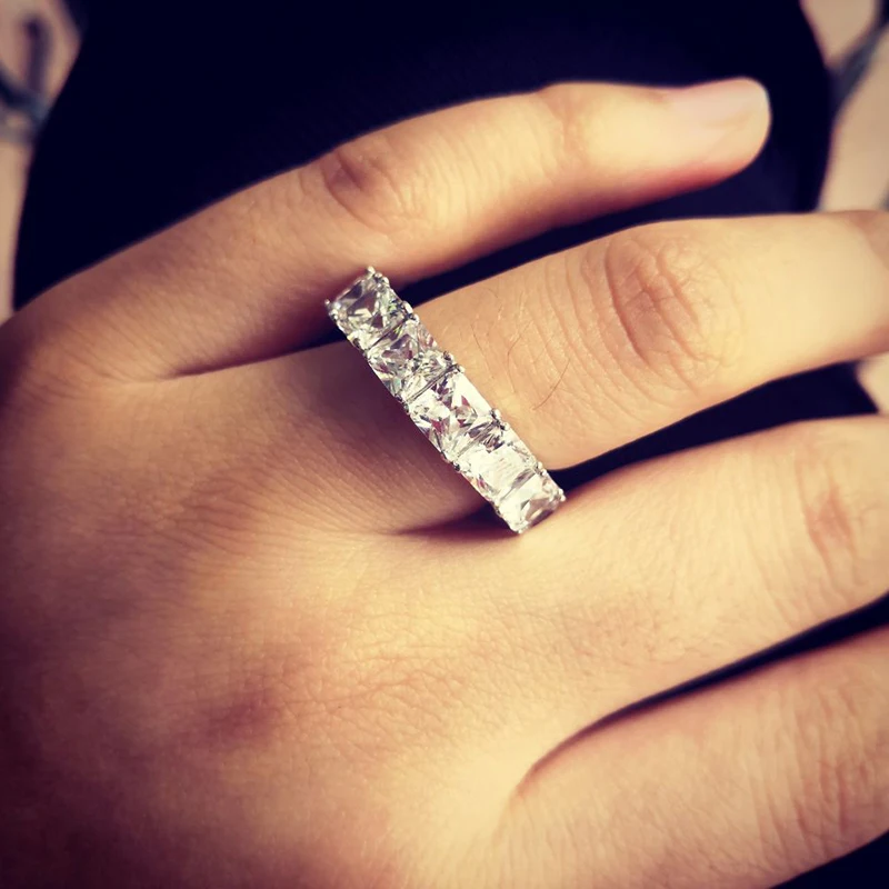 LESF роскошные женские микро Pave 8 Ct 3A циркониевое кольцо из стерлингового серебра 925 Юбилей обручальные кольца принимает Частный заказ