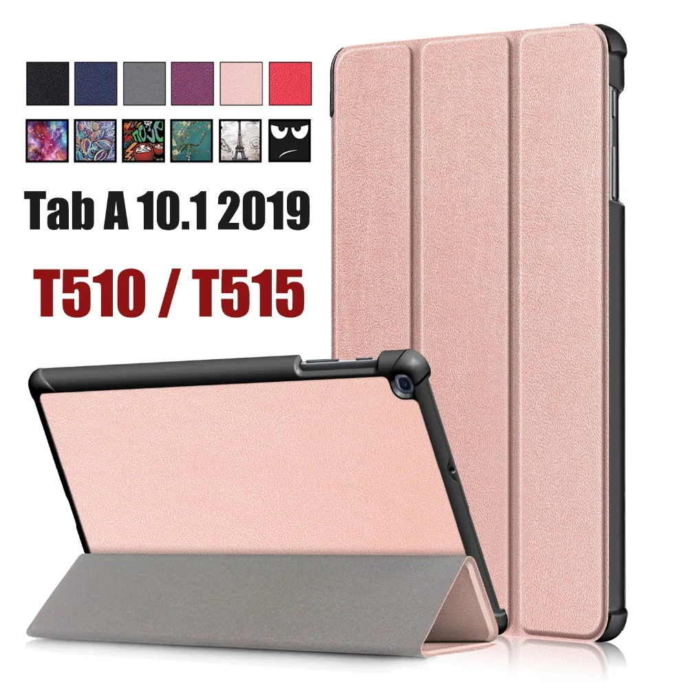 Чехол на Samsung Galaxy Tab A 10.1 2019 T510 T515 с раскрашенным принтом, из искусственной кожи, тонкий, с магнитным замком и подставкой для стояния.