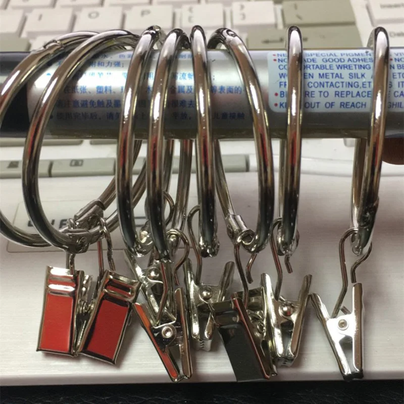 Curtains Accessories Sliver Ring Stainless Steel Drape Clips Hanging Curtain Rod Hook Clamps Drapery 100PCS /Lot | Дом и сад