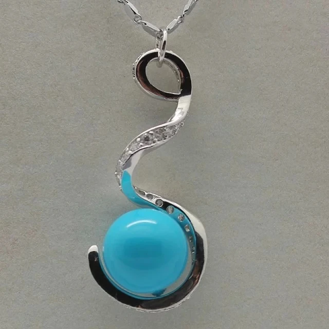 free shipping 4 colors lady's silver plated 12mm blue/pink/gray/brown shell pearl bead designed pendant for Valentine's gift |