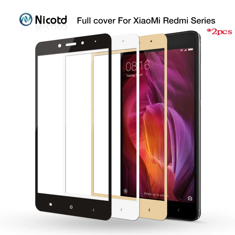 2pcs/lot Nicotd For Xiaomi Mi A1 / 5X 2.5D Colorful Full Cover Tempered Glass screen protector For Xiaomi MAX MIX 2 Redmi 4X 4A