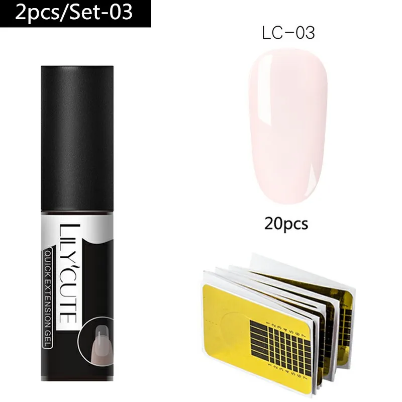 2pcsSet03 LILYCUTE 20 мл Быстрое расширение поли УФ-гель розовый белый металл с прозрачными кристаллами светодиодный акриловый строительный гель для ногтей - Цвет: 2pcsSet03