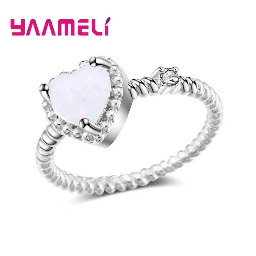 Lovely White Opal Beautiful Heart Queen Temperament Ring For Women Girls 925 Sterling Silver Finger fashion Rings | Украшения и