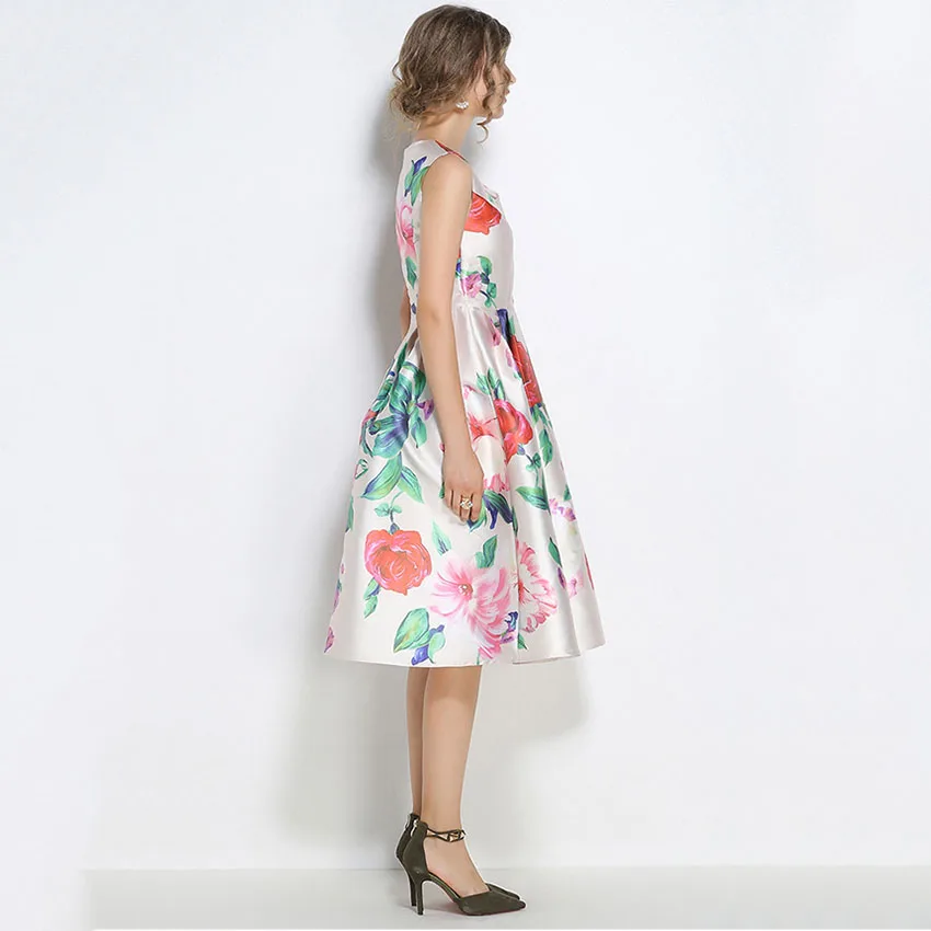 2017 новое модное летнее платье Европейский женский винтажный цветочный принт без