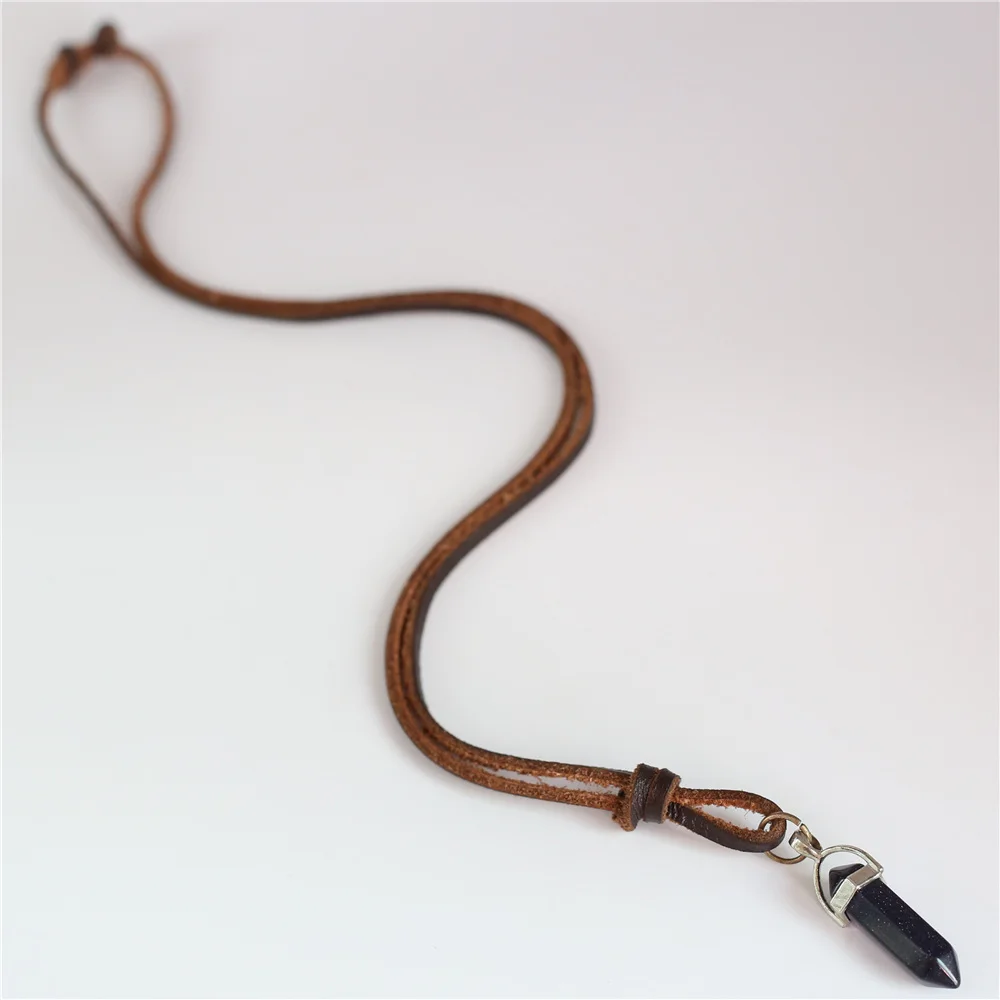 Ожерелье с подвеской в виде столба из натуральной кожи|cowboy jewelry|sweater chainpendant necklace |