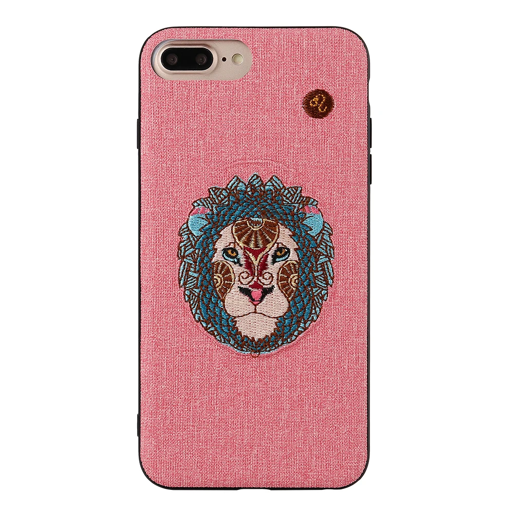 Embroidered Phone Case For iPhone 6 6s 7 8 Plus X Cute Girl Cattle Sheep Tiger Animal Embroiderd TPU+PC Cover Fundas Coque |