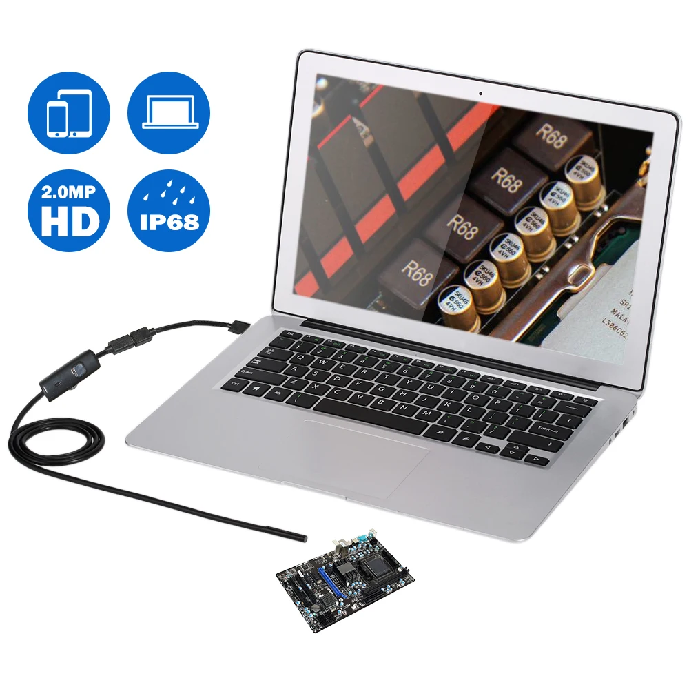 Wifi эндоскоп камера HD 1200P Мини водонепроницаемый мягкий кабель 2,0 мегапикселей Инспекционная камера 8 мм 6LED 1 м/2 м/3 м/4 м/5 м USB эндоскоп