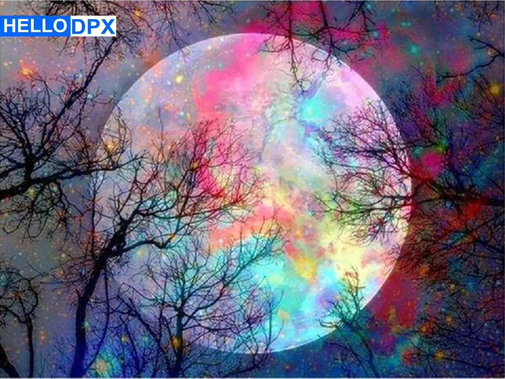 

Hellodpx DIY пейзаж разноцветного квадратного/изображение с круглыми алмазами, 5D Луна мозаика полный домашнее украшение с бриллиантами живопись