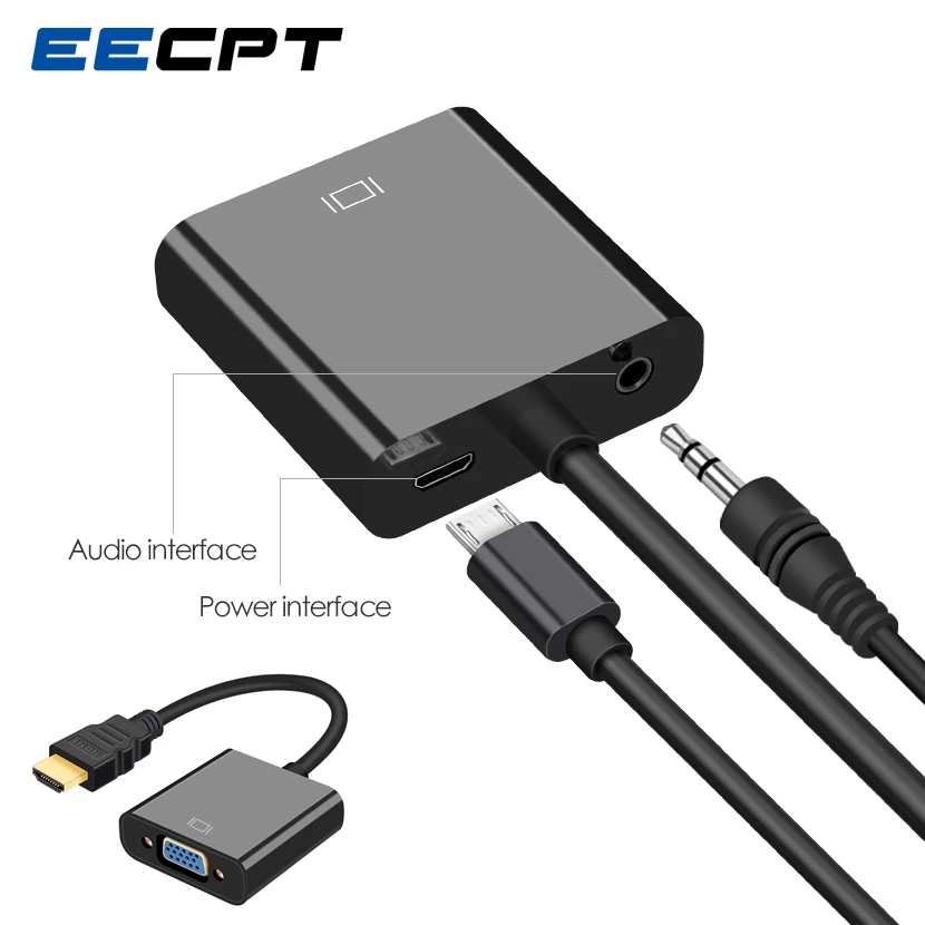 Адаптер EECPT HDMI в VGA конвертер цифрового аналоговый видео аудио 1080P для PS4 ТВ
