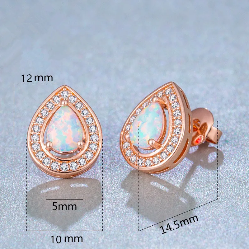 Myelo New Luxury Brand Exquisite Rose Gold Opal Earrings Cubic Zirconia TearDrop Stud For Women Girl Wedding Jewelry | Украшения и