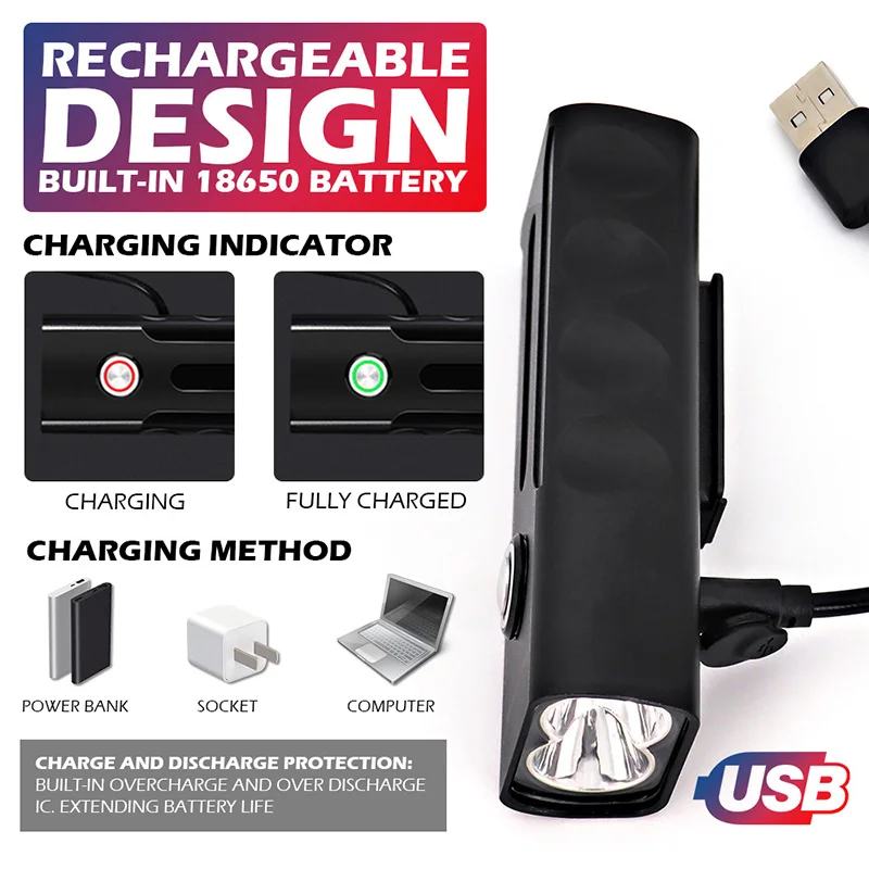 VICTGOAL USB перезаряжаемая велосипедная фара передняя светодиодная IPX5