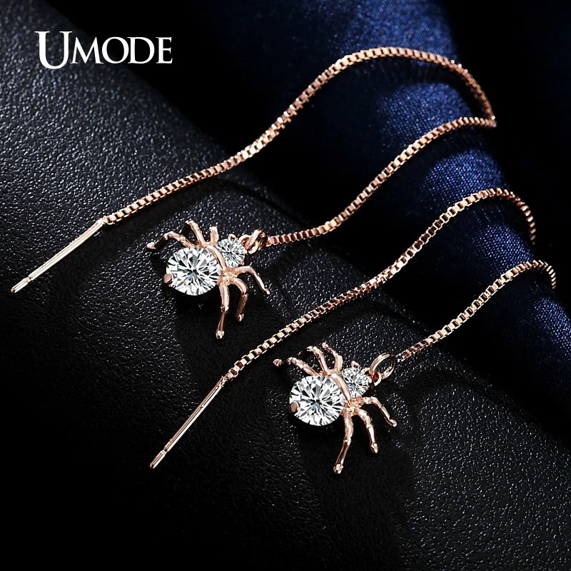 UMODE Spider Gold Plated Round Cut Clear Cubic Zirconia Long Dangle Earrings Jewelry for Women Boucle D'oreille Femme New UE0175