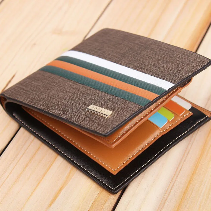 Новое поступление короткие полосатые дизайнерские Для мужчин кожаный бумажник