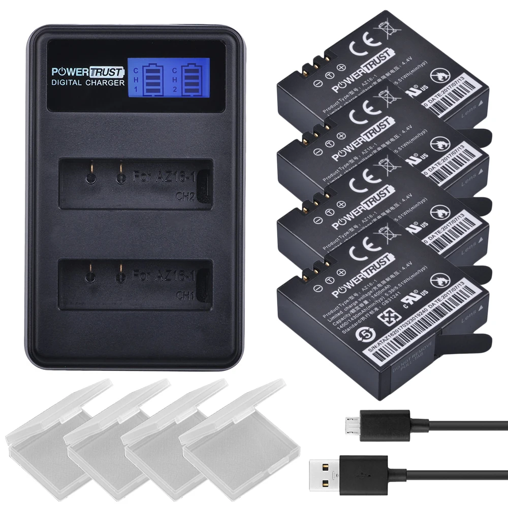 4 шт. батарейки XiaoYi Yi 4K II 3 85 V AZ16 1 + ЖК USB двойное зарядное устройство для YI K и Lite