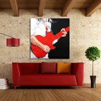 free shipping handpainted modern cartoon modern abstract red guitar pop oil painting on canvas wall art for homedecor pictures