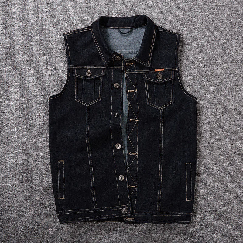 Idopy Classic Denim Vest Men Sleeveless Jean Jacket Vests Turn-down Collar Waistcoat For Men Big and Tall Plus Size M-8XL