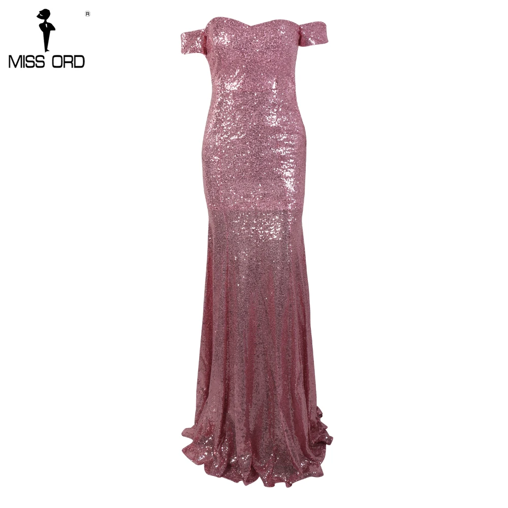 Missord сексуальный бюстгальтер с открытыми плечами с блестками Vestidos с открытой спиной розовый цвет женские макси Вечерние платья FT8415-1