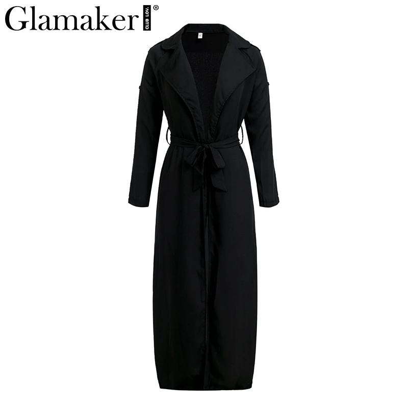 Черный Glamaker шифоновое прозрачное длинное пальто с поясом, женское свободное модное пальто на пуговицах, женский летний модный кардиган, пальто - Цвет: Черный