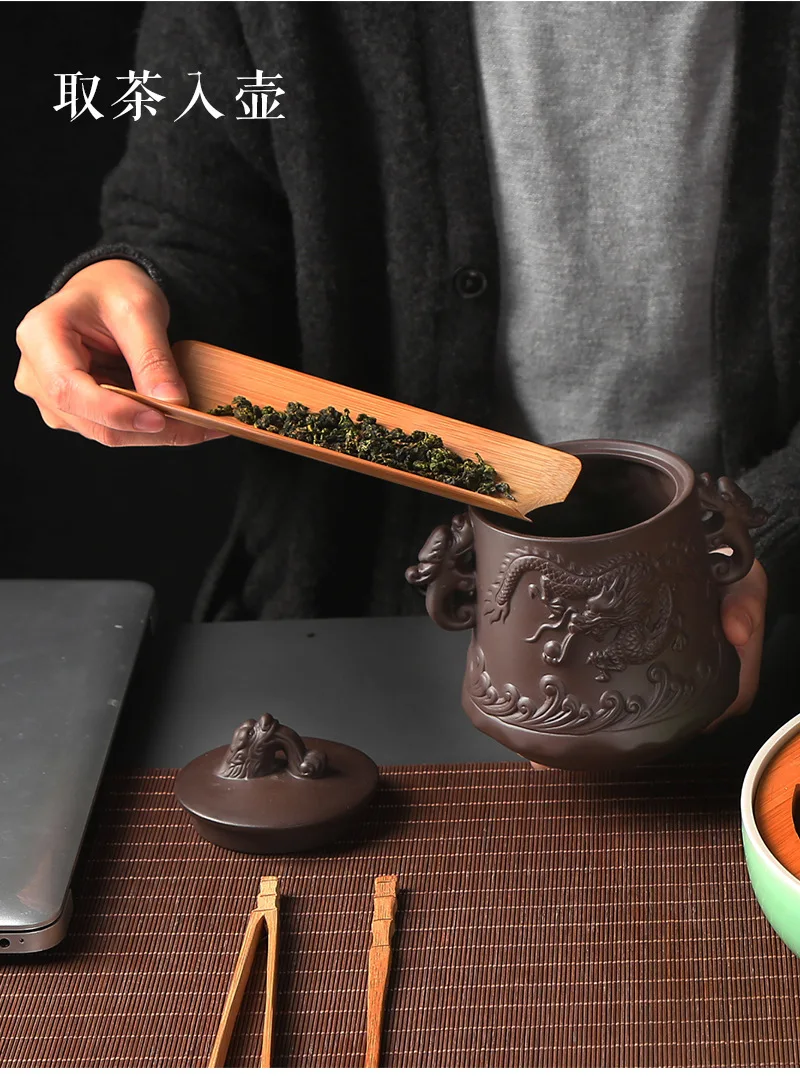 Дракон и Феникс, фиолетовый песок чайник, Исин фиолетовый песок Dahongpao ручной работы сырой руды, Пуэр чайные банки, герметичные чайные банки