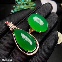 kjjeaxcmy boutique jewels 925 pure silver inlay natural green jade medulla ring pendant set micro inlay diamond goddess