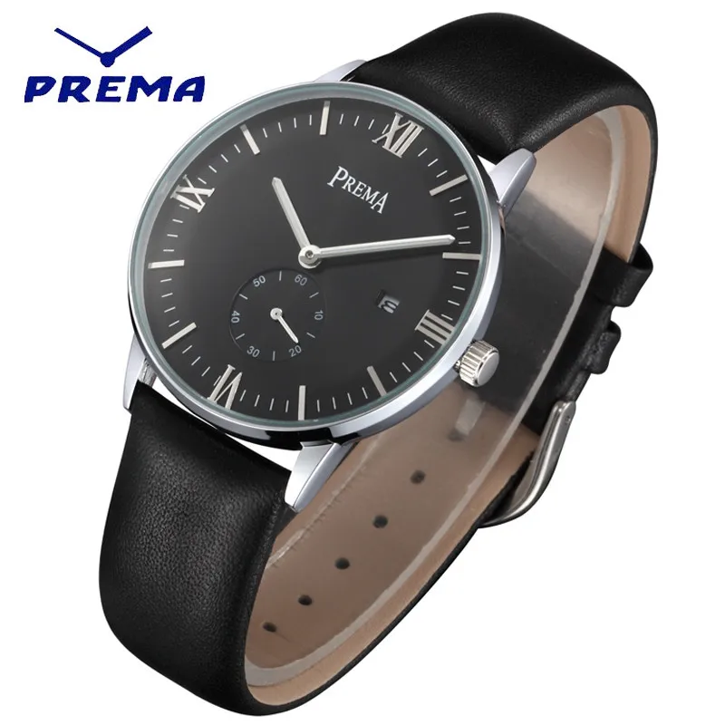 

Prema New Men Watch Top Brand Luxury Genuine Leather Strap Quartz Watches Men Fashion Relogio Masculino Orologio Uomo Horloge