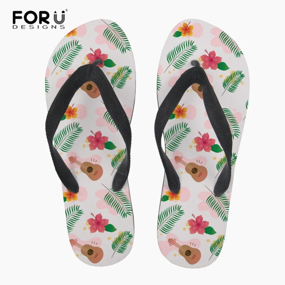 FORUDESIGNS/летние пляжные шлепанцы; женские вьетнамки на плоской подошве с цветочным принтом в гавайском стиле; повседневные резиновые Вьетнамки для девочек-подростков; pantufa