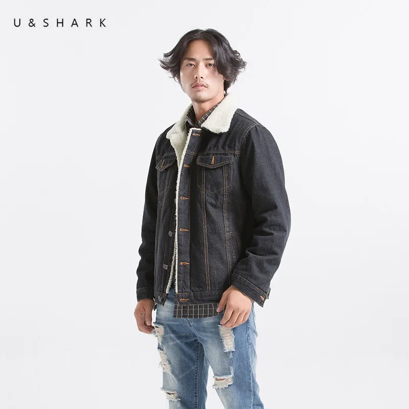 U & SHARK Мужские черные джинсовые куртки мужские винтажные стильные шерстяные