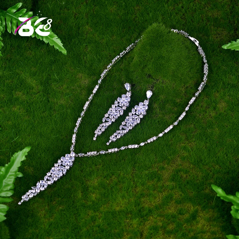 

Be 8 Elegant Leaf Design Cubic Zirconia Pendant Dubai Jewelry Set Women Bridal Necklace Earring For Wedding Gifts S063