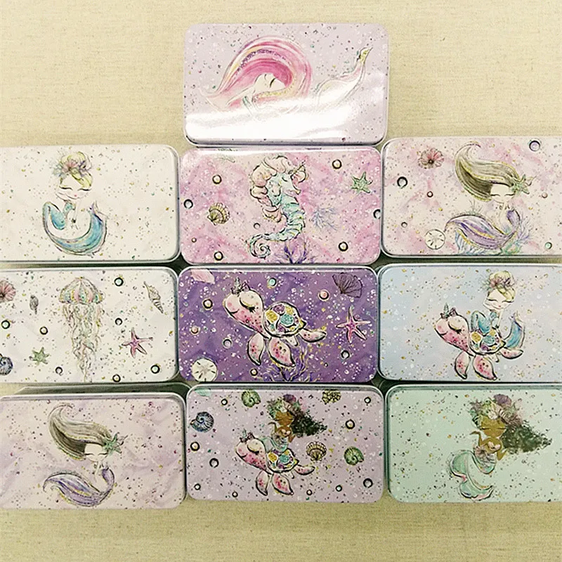 

10pc/lot Mermaid Printing Tin Box For Candy Tea Box Jewelry Organizer Card Case Chocolate Small Things Storage Box Trcket Case