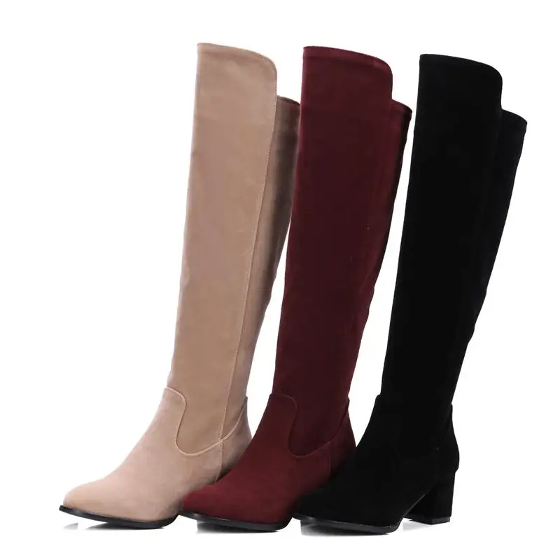 Женские сапоги из нубука Asumer однотонные высокие до колена флока большие размеры