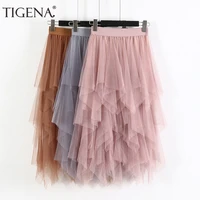 tigena long tulle skirt women fashion 2020 spring summer high waist pleated maxi skirt female pink white black school skirt sun