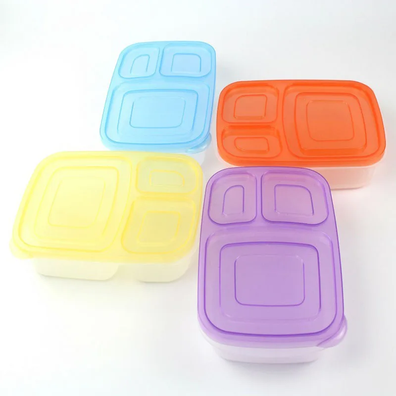 Пластиковый Ланч бокс с крышкой 3 отсека контейнер для еды фруктов пикника