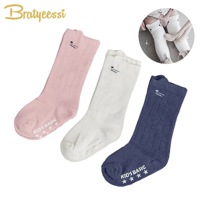 

Cartoon Cat Baby Socks with Ears Anti-Slip Cotton Infant Baby Knee Socks Newborn Accessories 3 Colors 1 Pair