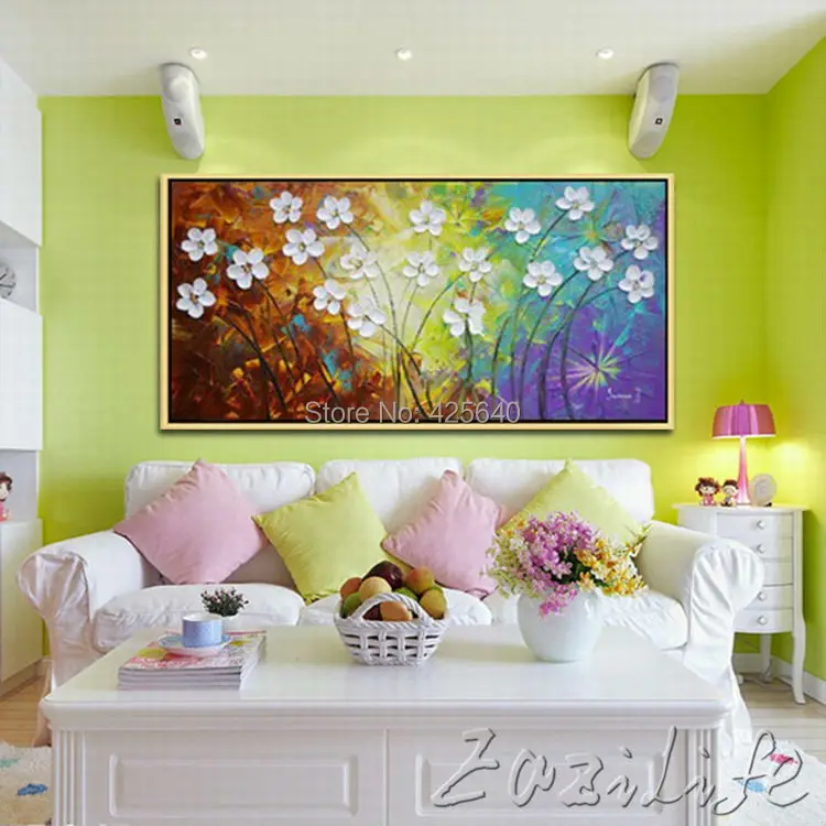 

Banner Hand Painted Palette Knife White Flowers Oil Painting Wall Art Canvas Picture Modern Abstract Home Decor Living Room 1