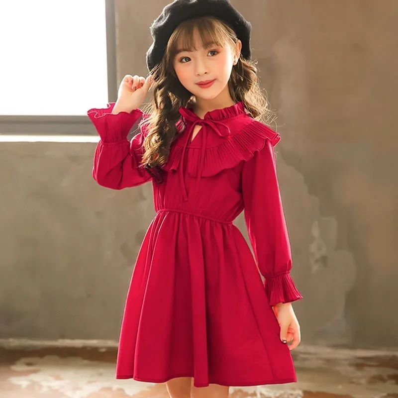 Back To School Clothing Long Sleeve Girl Dress Baby Clothes Teenage Girls Dresses Flare Red Orange Spring Autumn 2019 New | Детская
