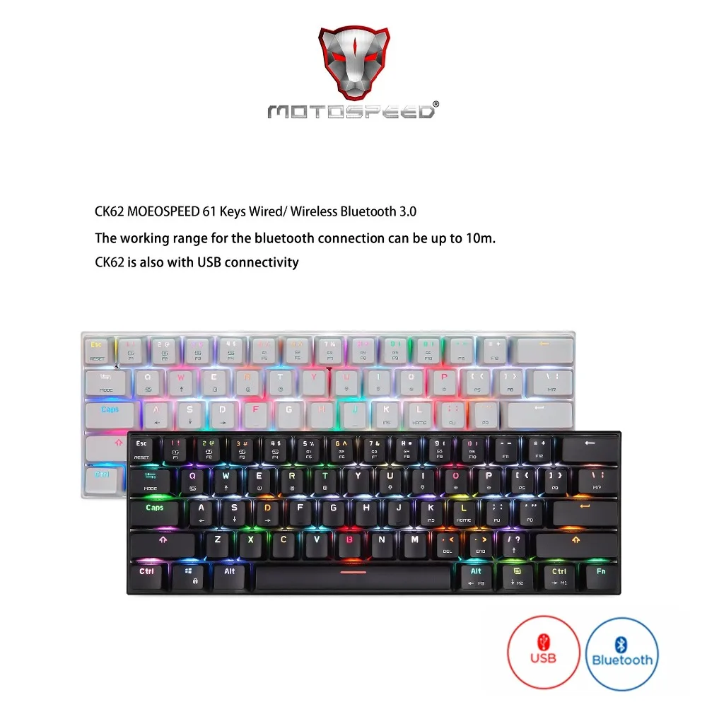Механическая игровая клавиатура с двойным режимом Bluetooth Беспроводная/USB CK62
