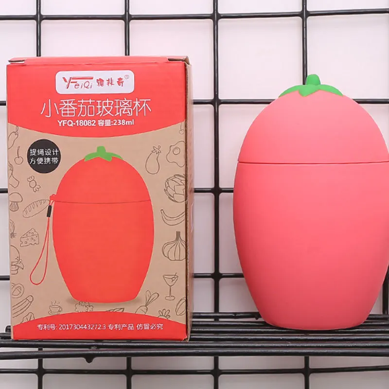 Tomato Vegetables Glass Water Bottle for Student School Cute 238ml Mini Drink Bottles with Insulation ABS Cover Office | Дом и сад