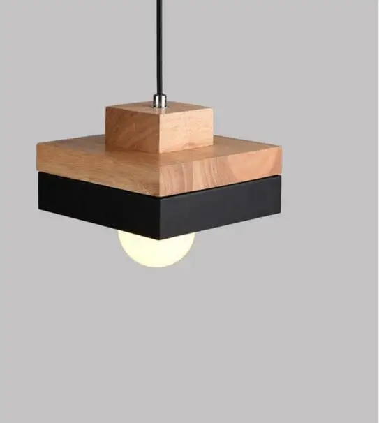 Черный белый дуб дерево железо Круглый квадратный подвесной светильник шнур